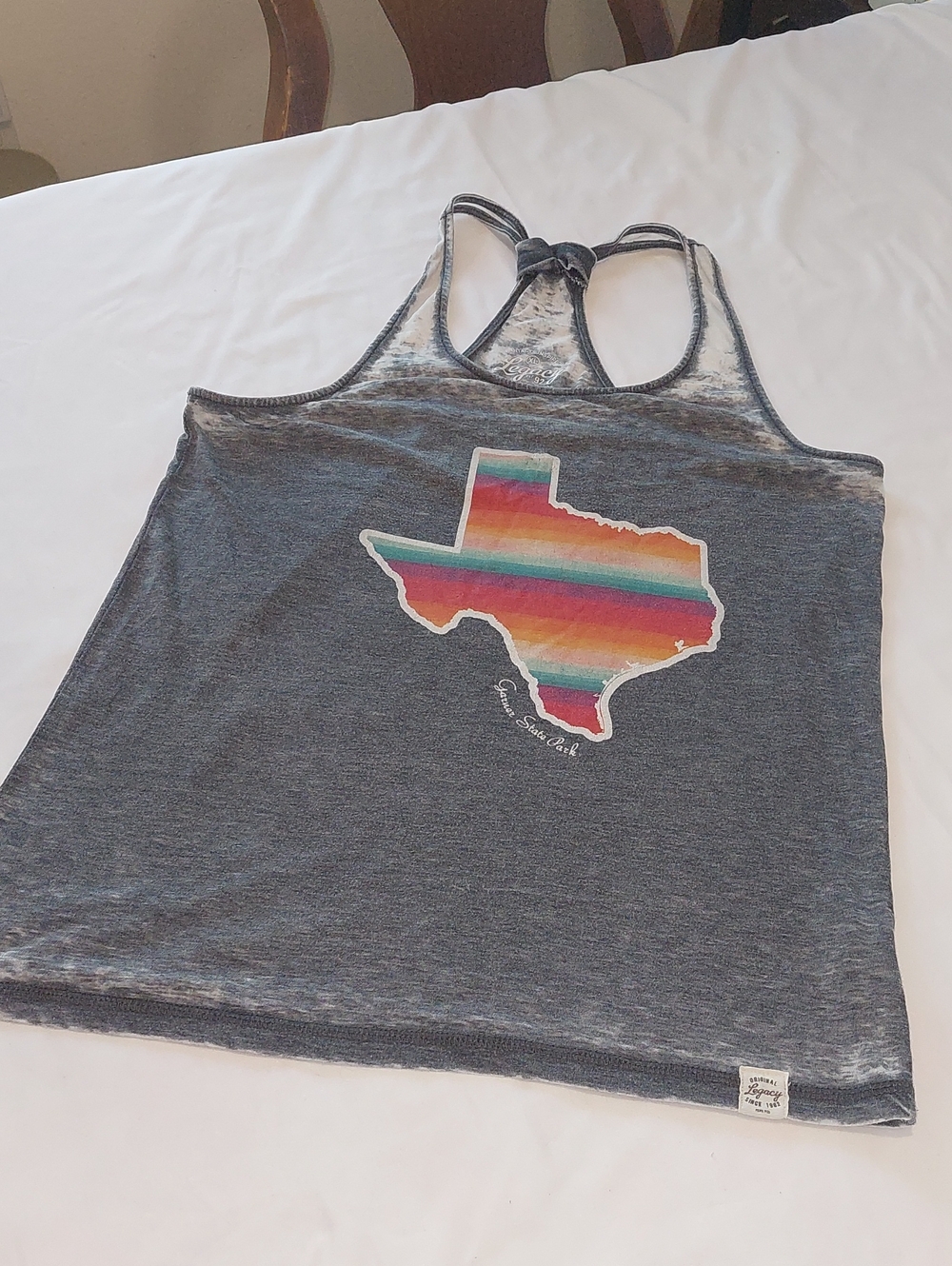 Legacy Women's Gray Racerback Tank Top with Multicolor Texas Graphic.Size XL